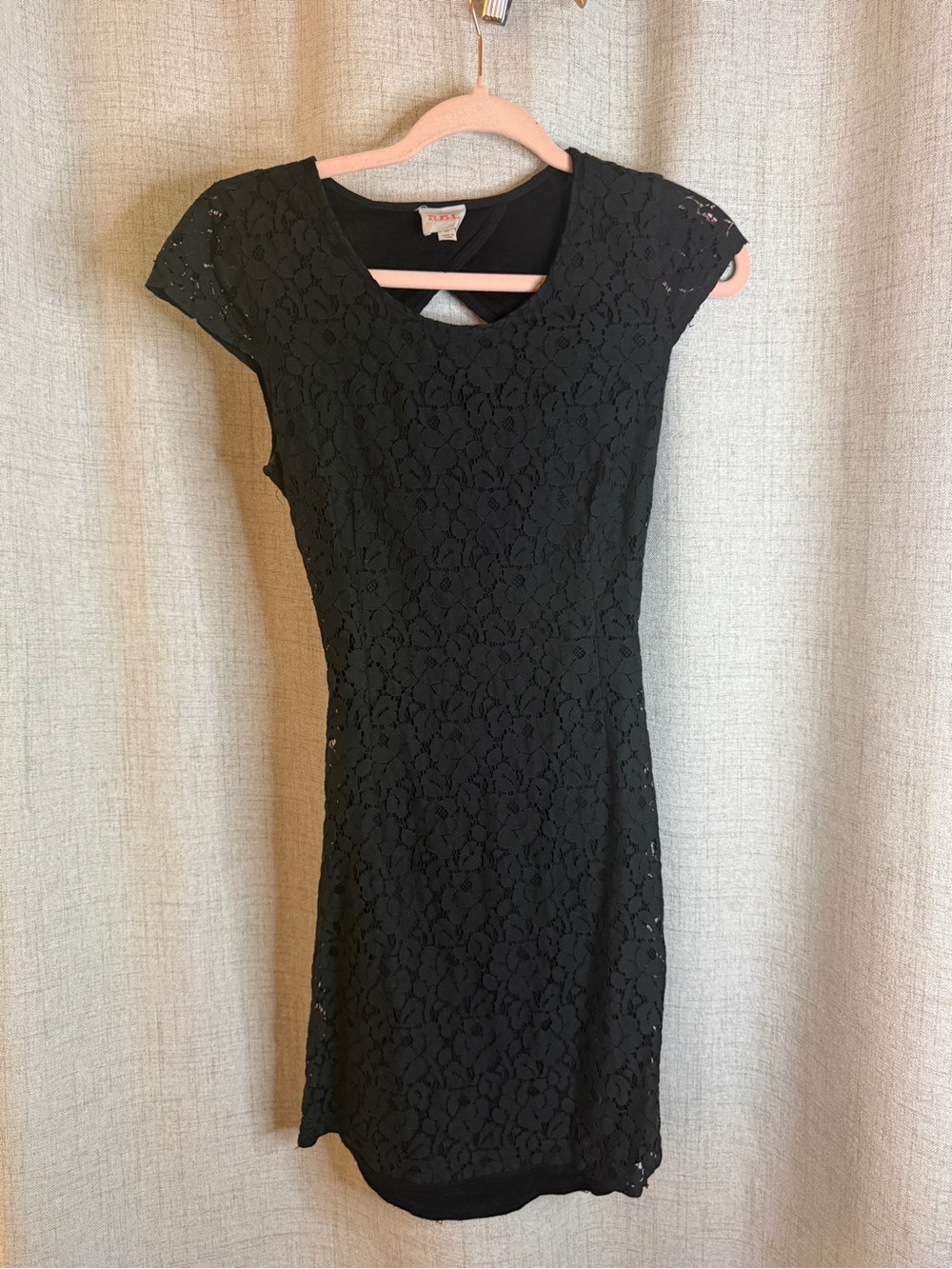 Black Lace Cap-Sleeve Mini Dress